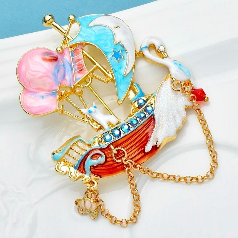 ROMANTIC SWAN BOAT BROOCH